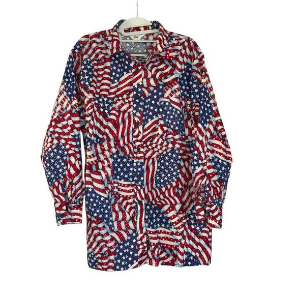 VTG Andrew McMullan USA Flag Button Down Shirt Men’s M 100% Cotton Americana - Picture 1 of 12